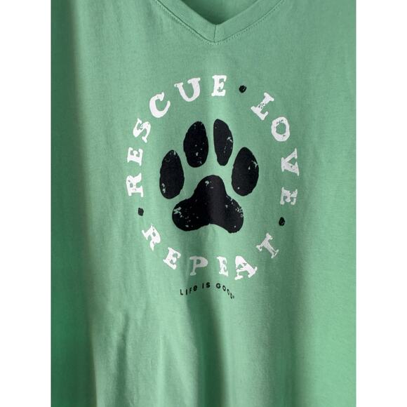NWT Life is Good Crusher T-Shirt Green Rescue Love Repeat Paw Graphic Sz Small - Picture 3 of 6